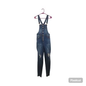 SHEIN Dark Blue Distressed Denim Overalls Jumpsuit